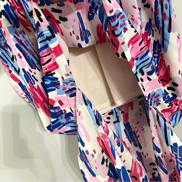 ADRIENNE Harper high low poncho dress white pink blue size medium - Picture 9 of 11